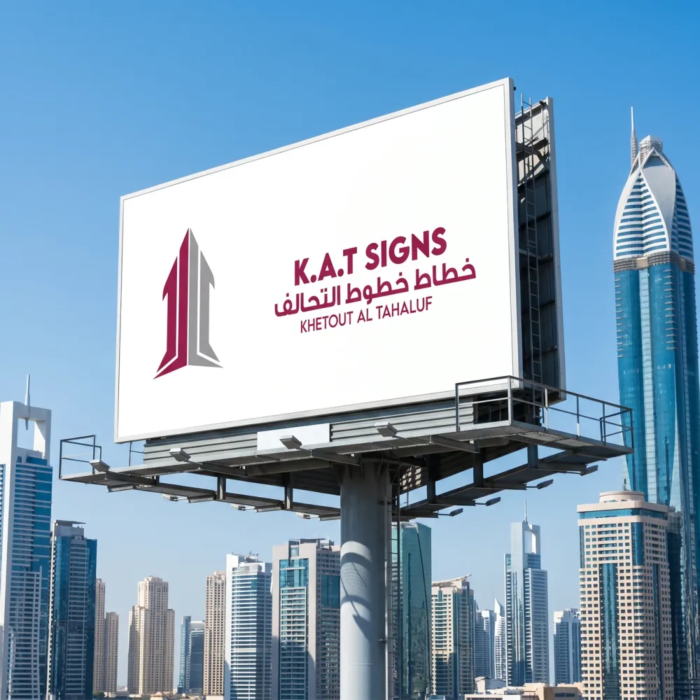 K.A.T SIGNS billboard against a city skyline